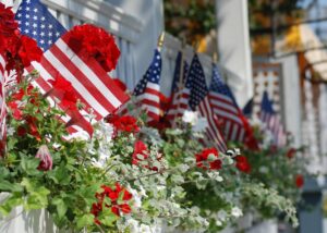 American flags on porch